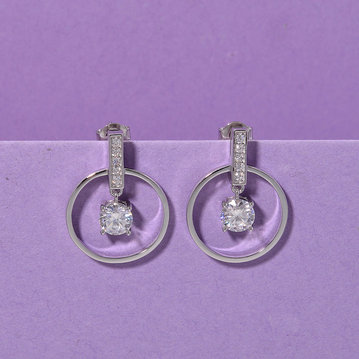 1.7 Ct. Moissanite Solitaire earring in Rhodium Sterling Silver V32529758 2