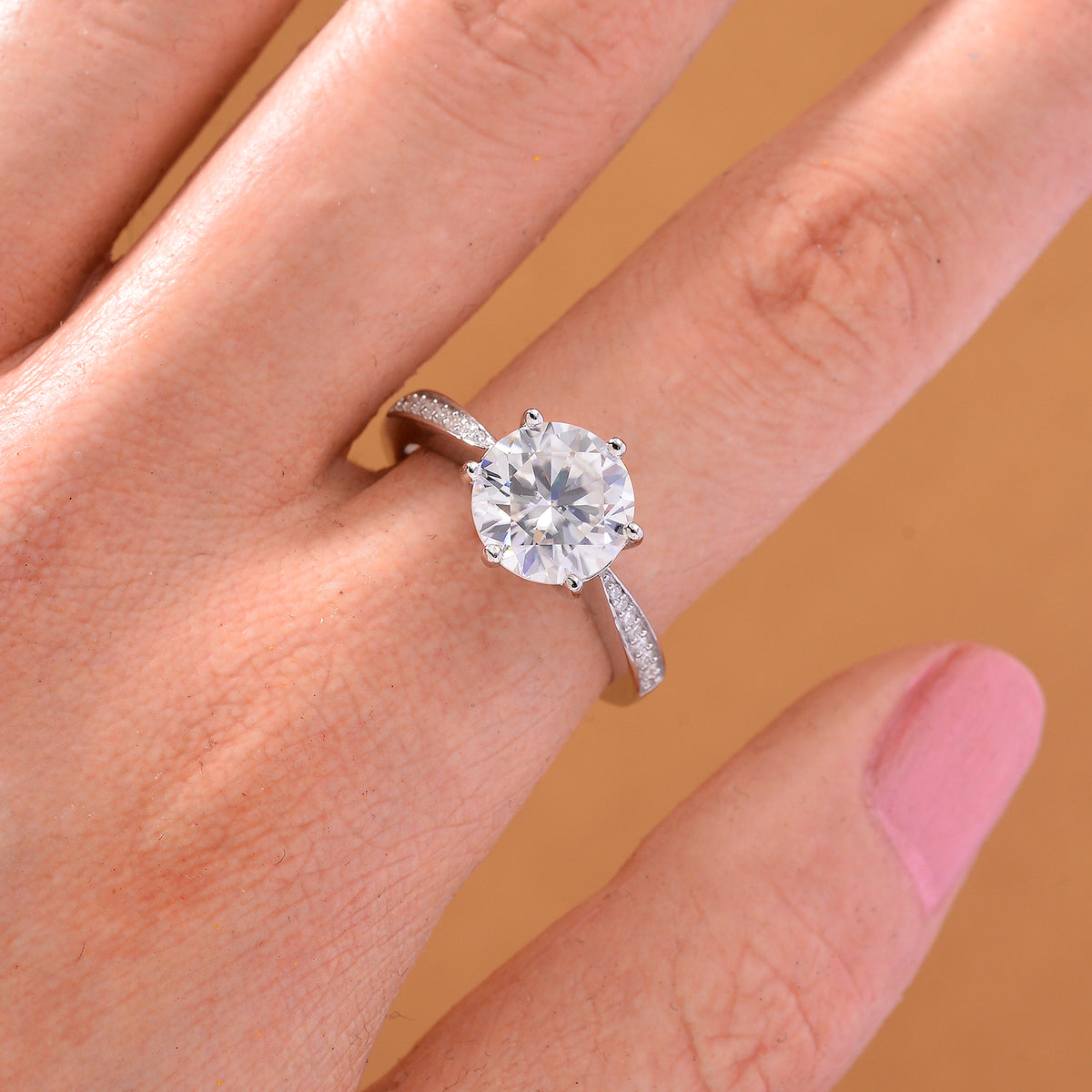 3.9 Ct. Moissanite Solitaire Ring in Rhodium Sterling Silver V32529106 3
