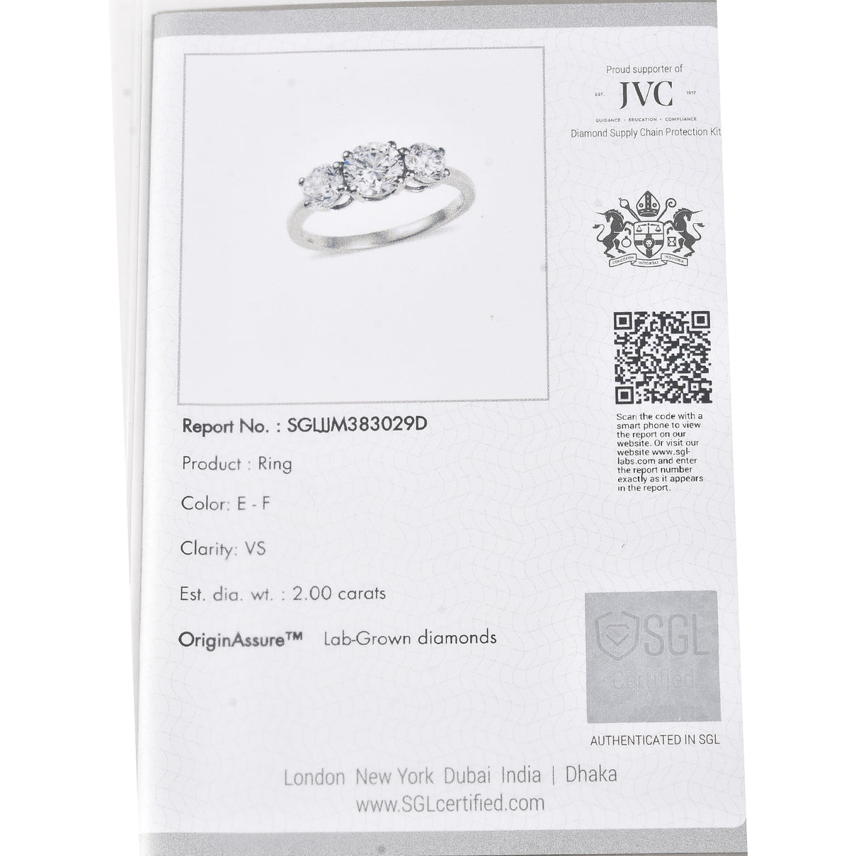 LUXURIANT 2 Ct. Lab Grown Diamond 3 Stone Ring in 950 Platinum SGL Certified (VS-EF) 8280210 7