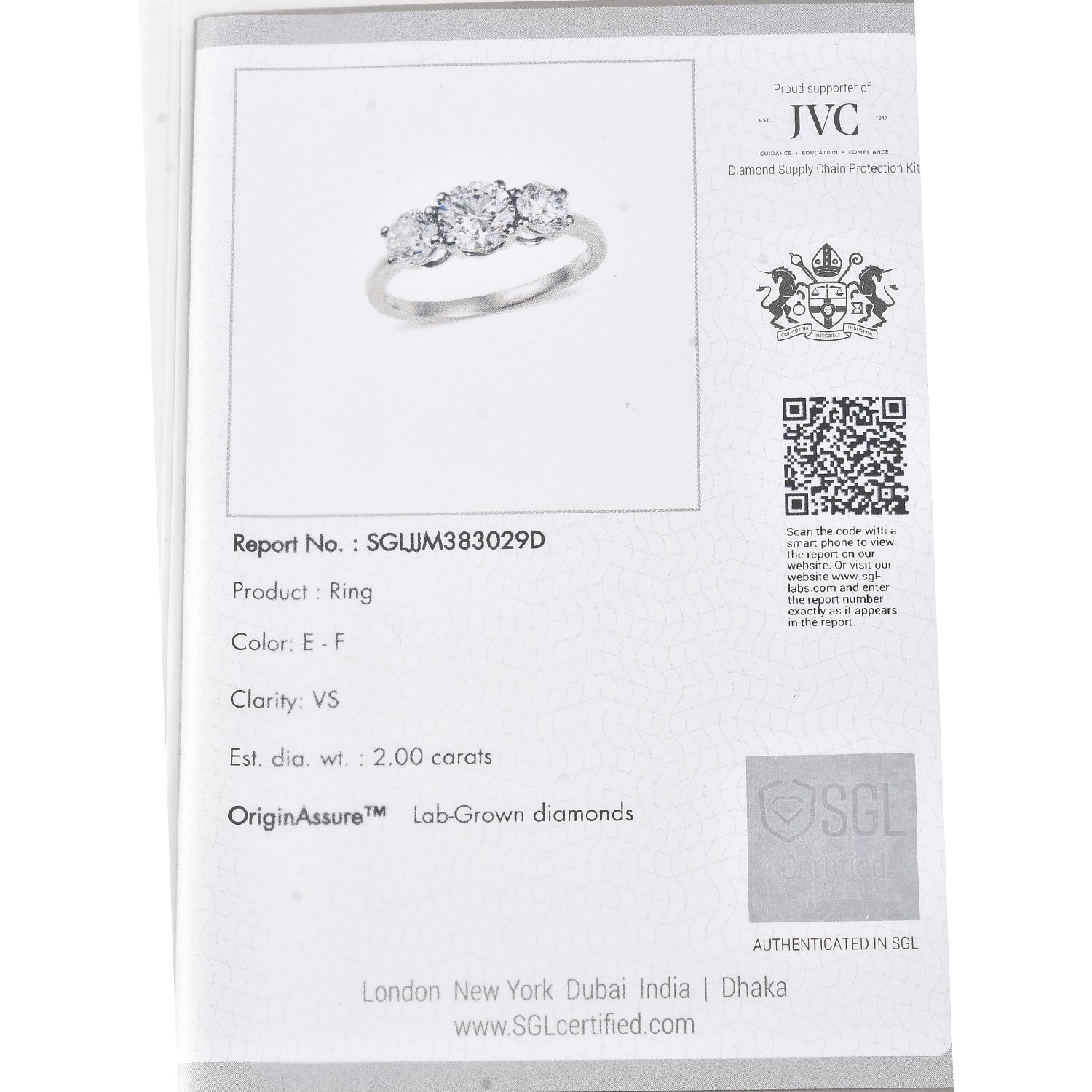 LUXURIANT 2 Ct. Lab Grown Diamond 3 Stone Ring in 950 Platinum SGL Certified (VS-EF) 8280210 7