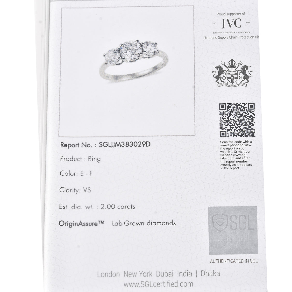 LUXURIANT 2 Ct. Lab Grown Diamond 3 Stone Ring in 950 Platinum SGL Certified (VS-EF) 8280216 7