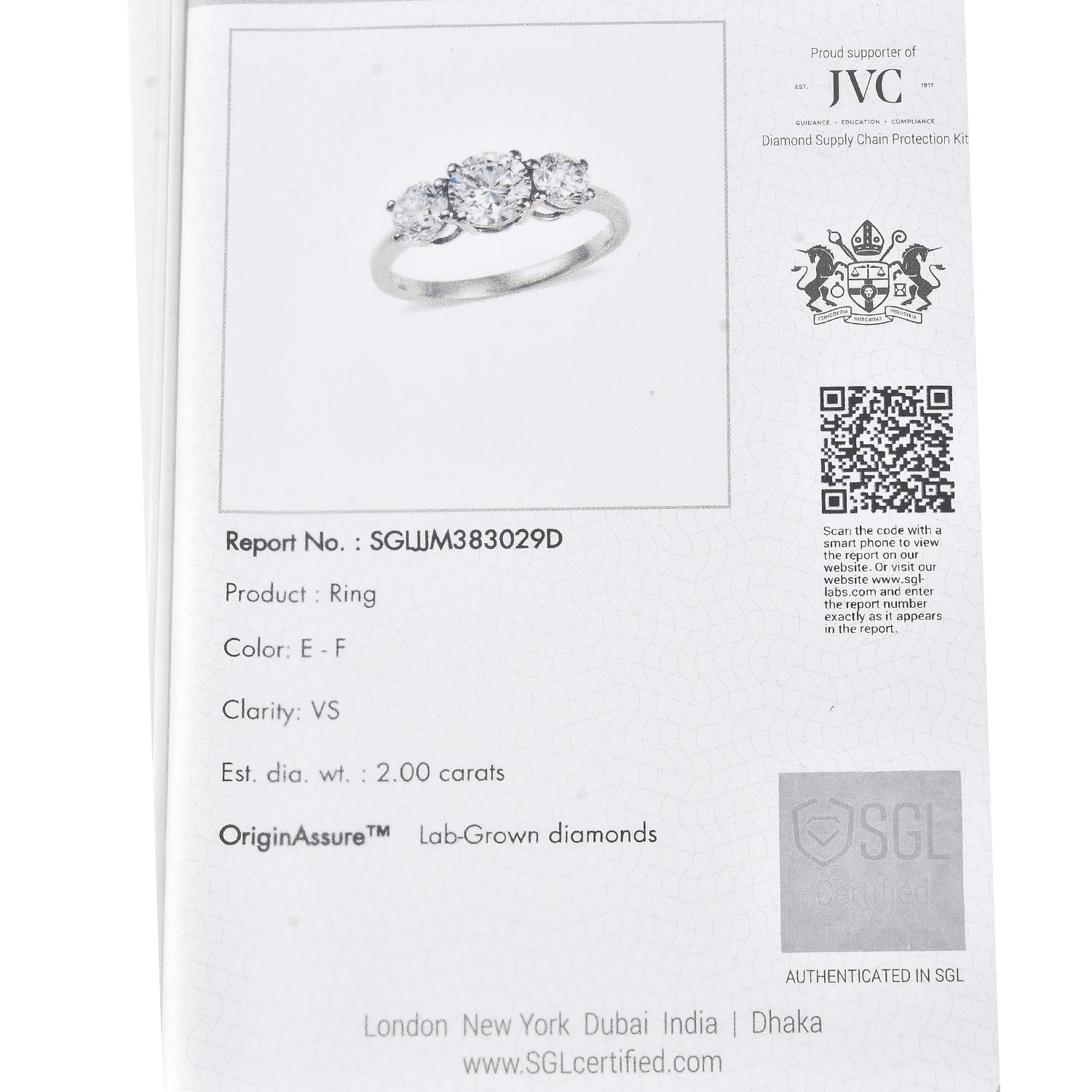 LUXURIANT 2 Ct. Lab Grown Diamond 3 Stone Ring in 950 Platinum SGL Certified (VS-EF) 8280216 7