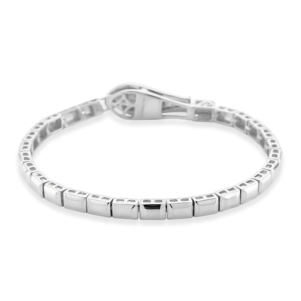 LUXURIANT Lab Grown Diamond Snake Bracelet (Size - 7.5) in Rhodium Overlay Sterling Silver (SI-GH) V32569511 4