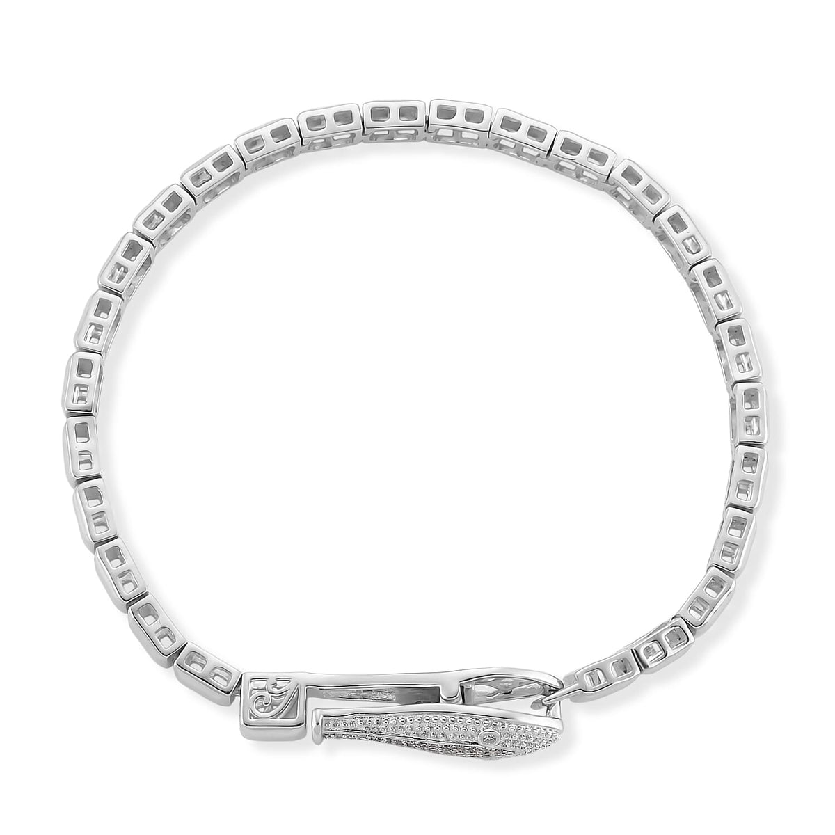 LUXURIANT Lab Grown Diamond Snake Bracelet (Size - 7.5) in Rhodium Overlay Sterling Silver (SI-GH) V32569511 5