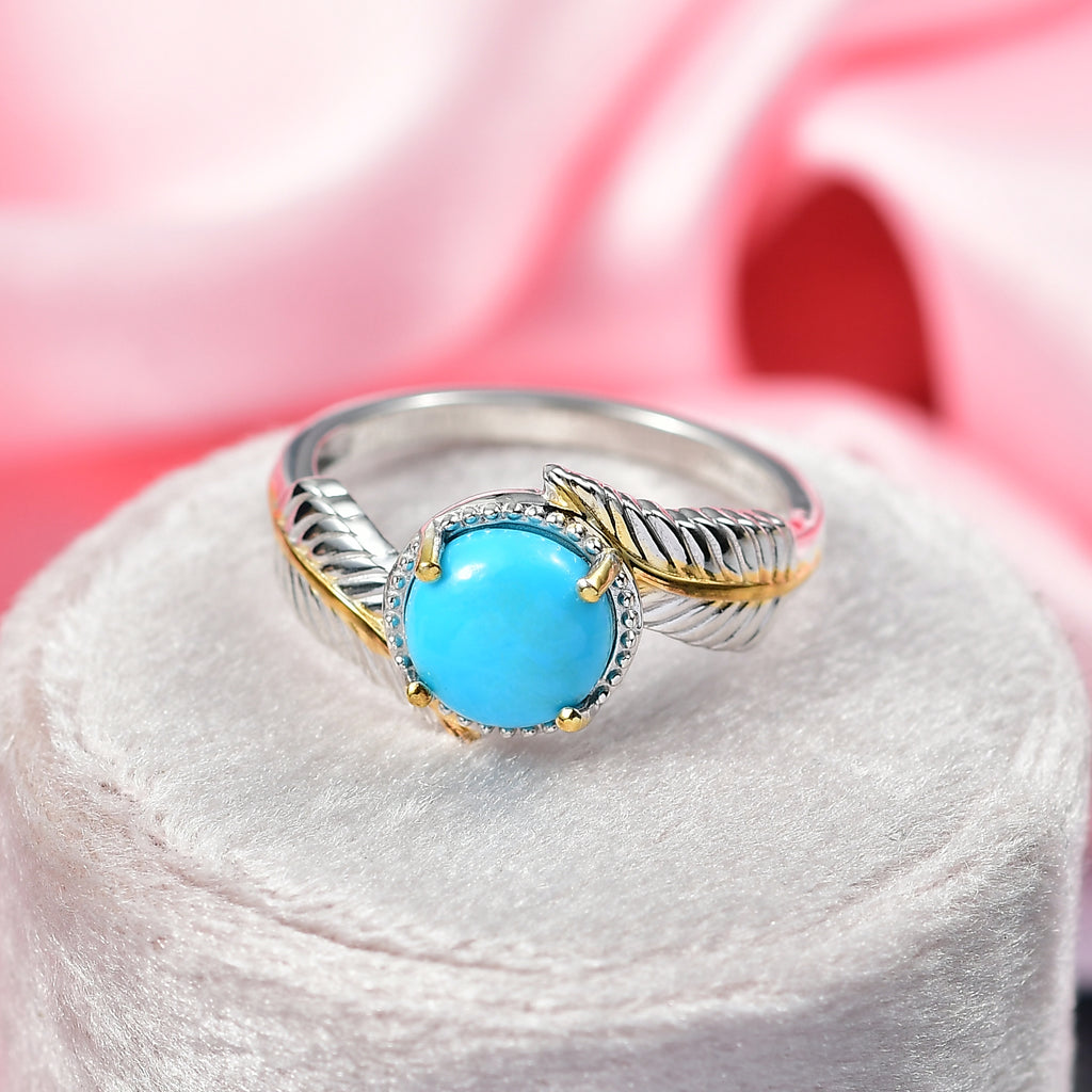D'Joy Sleeping Beauty Turquoise Solitaire Ring in Yellow Gold Plated & Platinum Overlay Sterling Silver 1.22 Ct._8280491_1