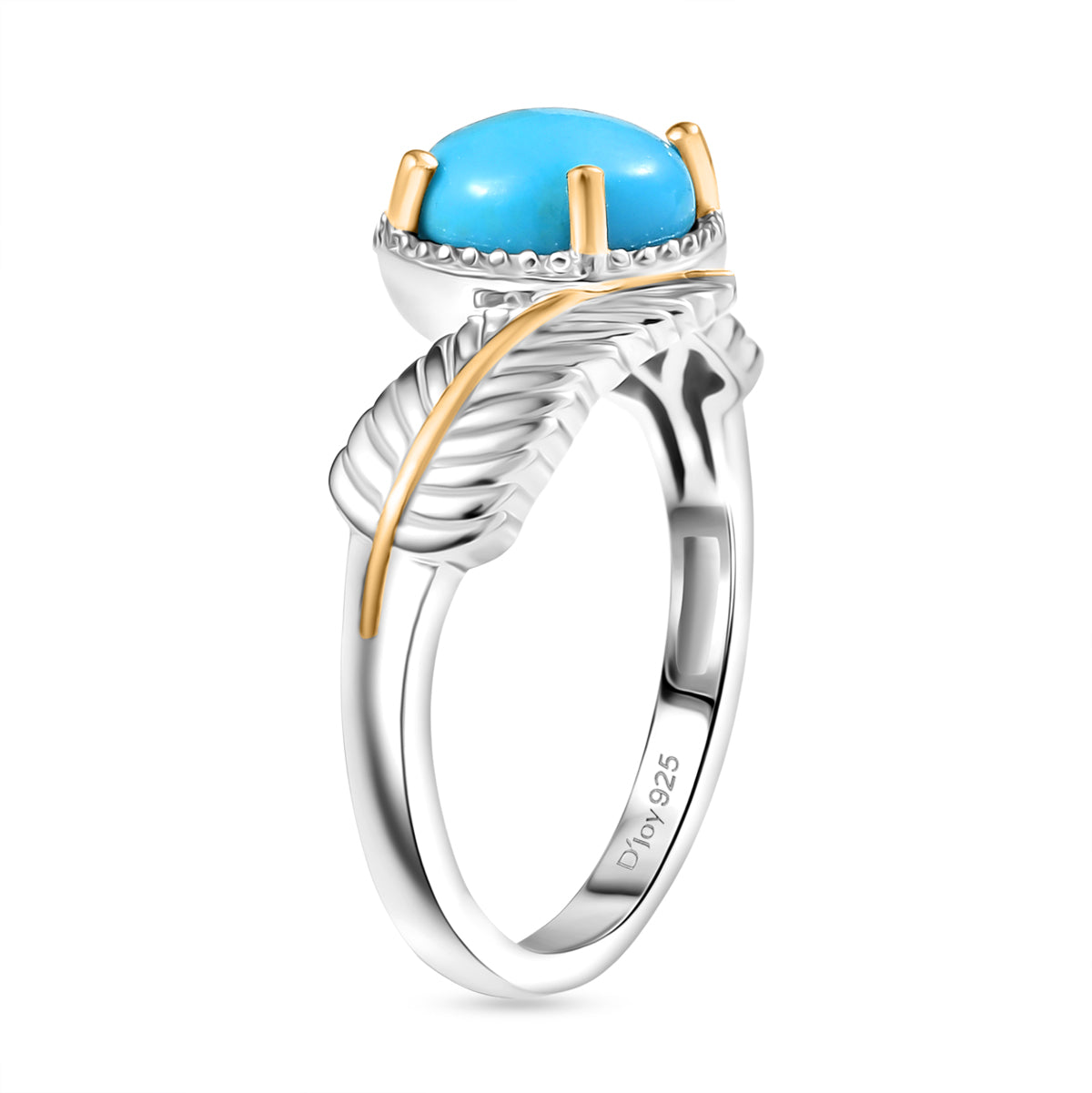 D'Joy Sleeping Beauty Turquoise Solitaire Ring in Yellow Gold Plated &amp; Platinum Overlay Sterling Silver 1.22 Ct. 8280491 10