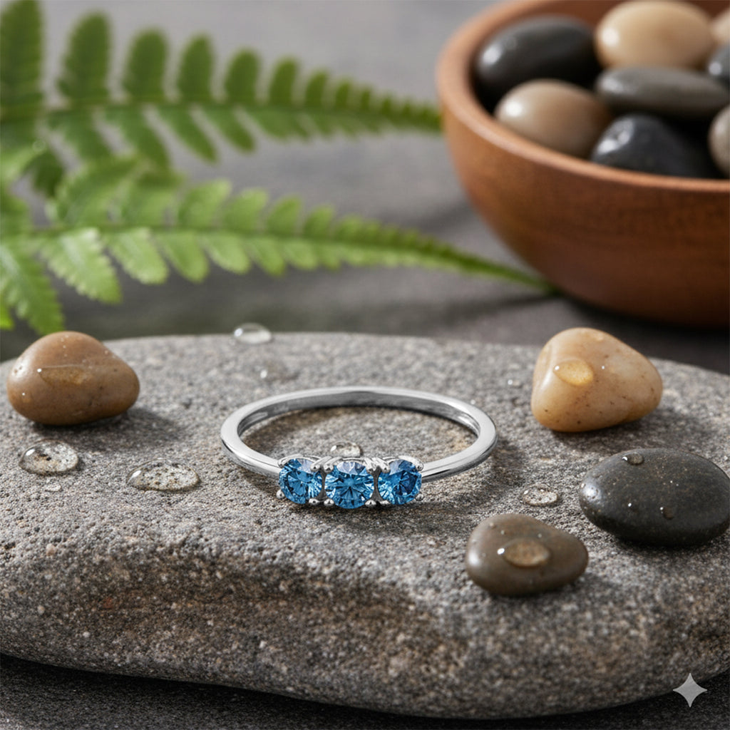 Luxuriant Lab Grown Blue Diamond (VS INTENSE BLUE) Trilogy Ring in Rhodium Overlay Sterling Silver 0.50 Ct._8280836_1