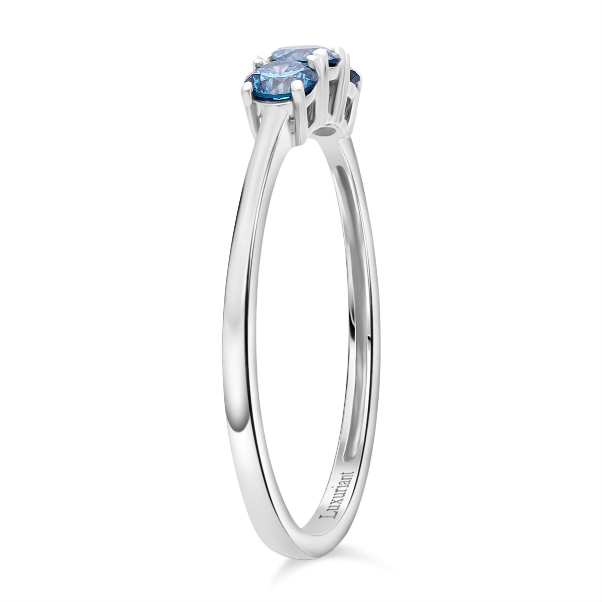 LUXURIANT Lab Grown Blue Diamond 3-Stone Ring in Rhodium Overlay Sterling Silver 8280836 4