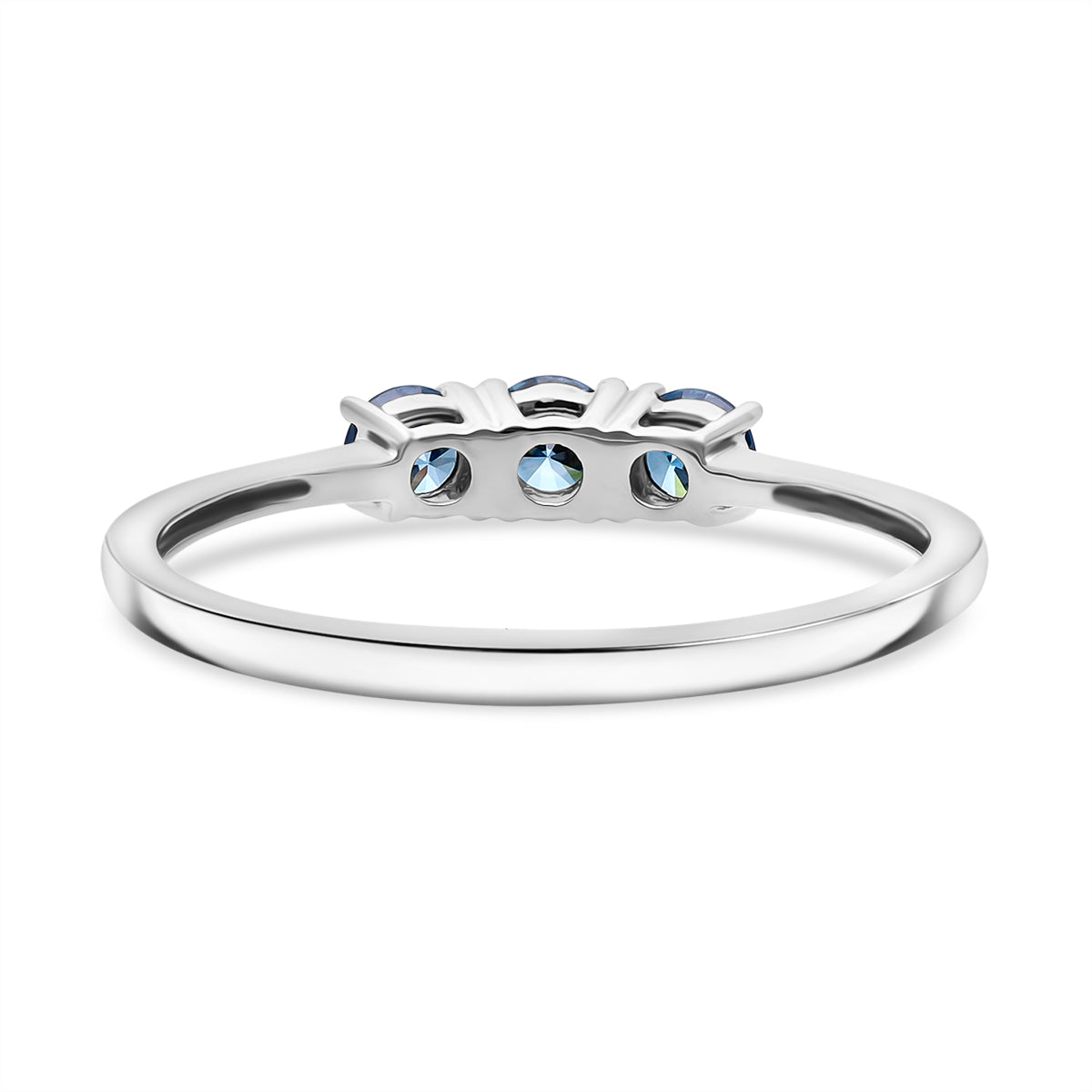 LUXURIANT Lab Grown Blue Diamond 3-Stone Ring in Rhodium Overlay Sterling Silver 8280836 5