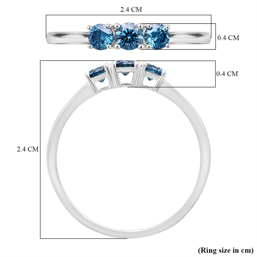 Luxuriant Lab Grown Blue Diamond (VS INTENSE BLUE) Trilogy Ring in Rhodium Overlay Sterling Silver 0.50 Ct._8280836_5