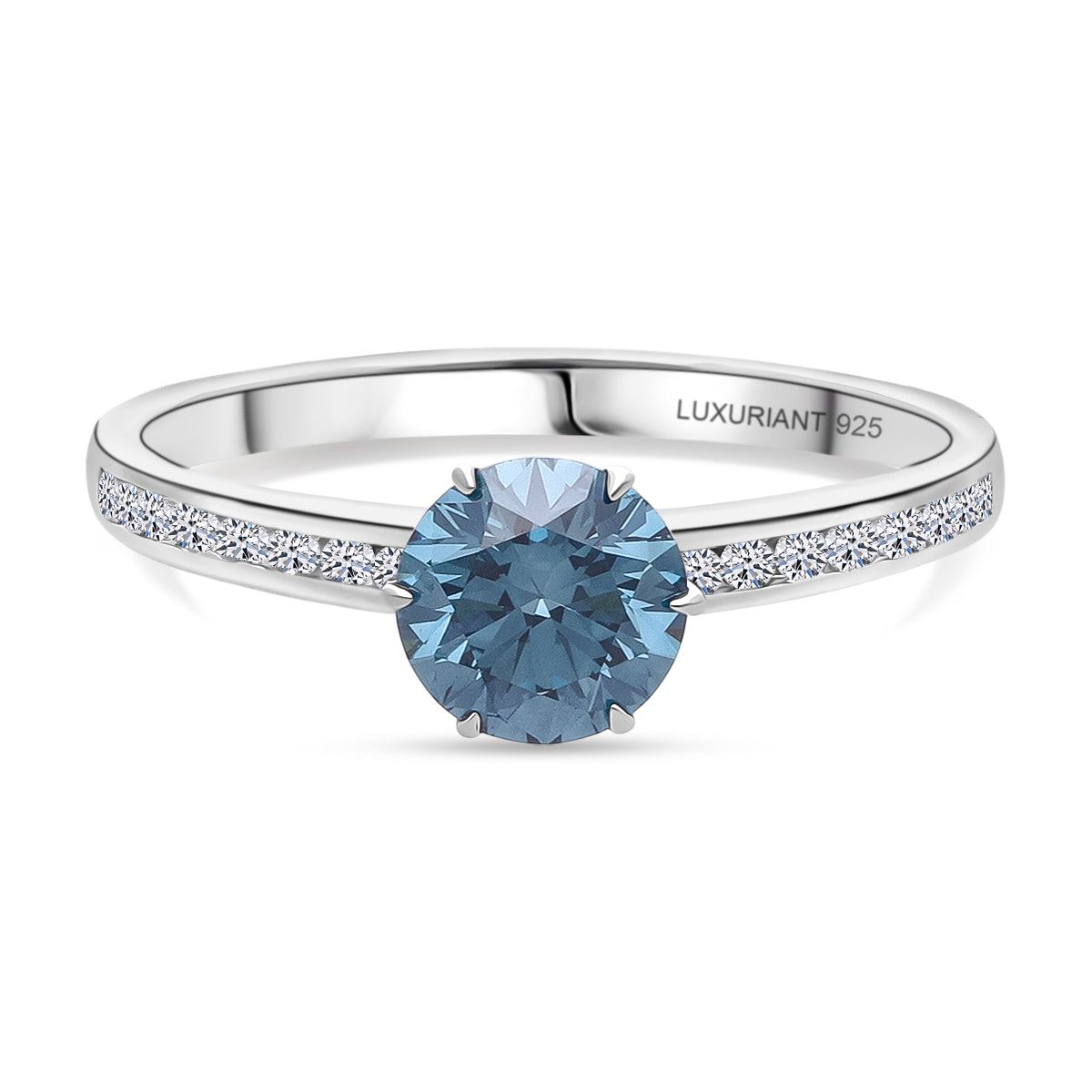 LUXURIANT 1.26 Ct. Lab Grown Blue Diamond (Fancy Intense-VS), Lab Grown Diamond Ring in Rhodium Overlay Sterling Silver (VS-EF) 8280858 0