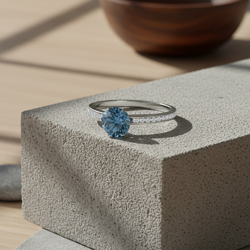 Luxuriant Lab Grown Blue Diamond (Fancy Intense/VS) 1.00ct & Lab Grown Diamond (VS/EF) Ring in Rhodium Overlay Sterling Silver 1.26 Ct._8280858_1