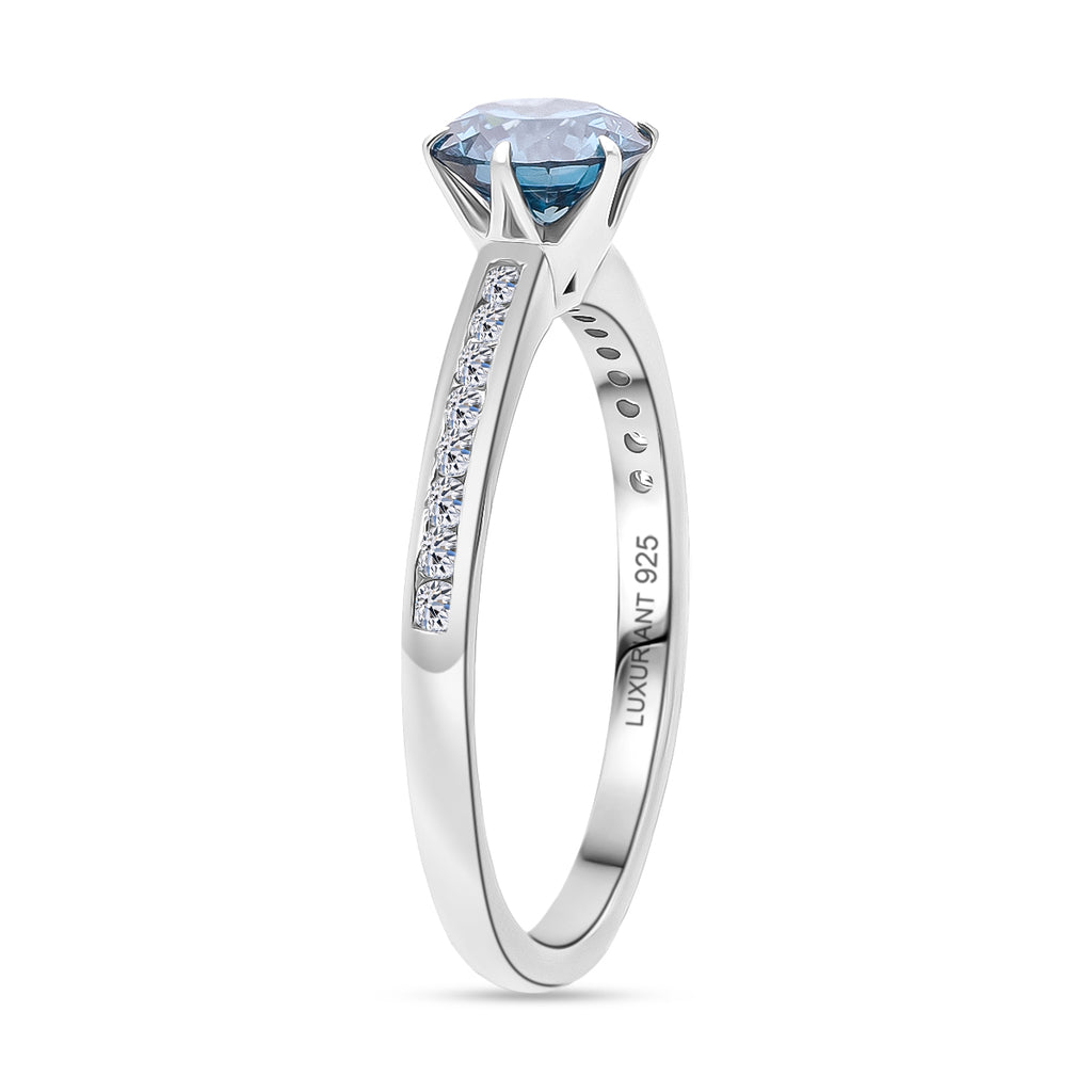 Luxuriant Lab Grown Blue Diamond (Fancy Intense/VS) 1.00ct & Lab Grown Diamond (VS/EF) Ring in Rhodium Overlay Sterling Silver 1.26 Ct._8280858_3