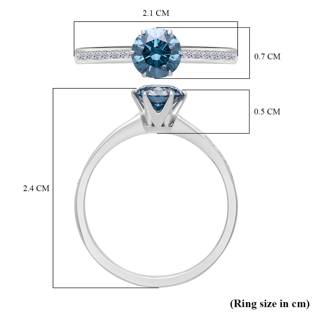 Luxuriant Lab Grown Blue Diamond (Fancy Intense/VS) 1.00ct & Lab Grown Diamond (VS/EF) Ring in Rhodium Overlay Sterling Silver 1.26 Ct._8280858_5