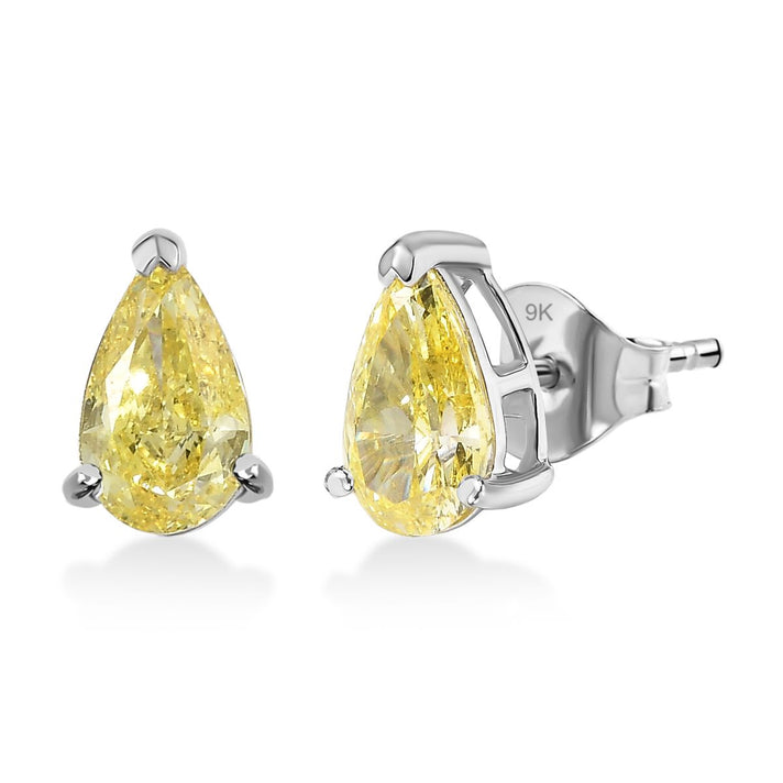 LUXURIANT 2 Ct. Lab Grown Yellow Diamond Solitaire Stud Push Post Earring in 9K White Gold SGL Certified VS 8281027 1