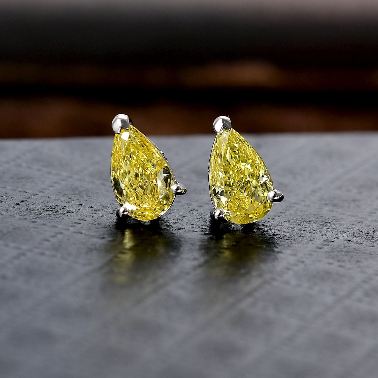 LUXURIANT 2 Ct. Lab Grown Yellow Diamond Solitaire Stud Push Post Earring in 9K White Gold SGL Certified VS 8281027 2