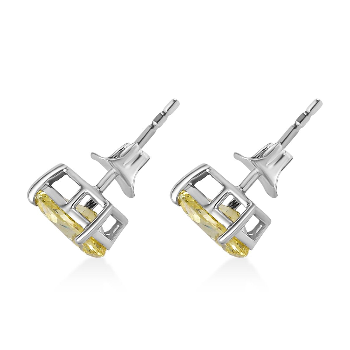 LUXURIANT 2 Ct. Lab Grown Yellow Diamond Solitaire Stud Push Post Earring in 9K White Gold SGL Certified VS 8281027 4