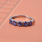 D'Joy Tanzanite & White Zircon 5 Stone Ring in Rhodium Overlay Sterling Silver_8282188_1