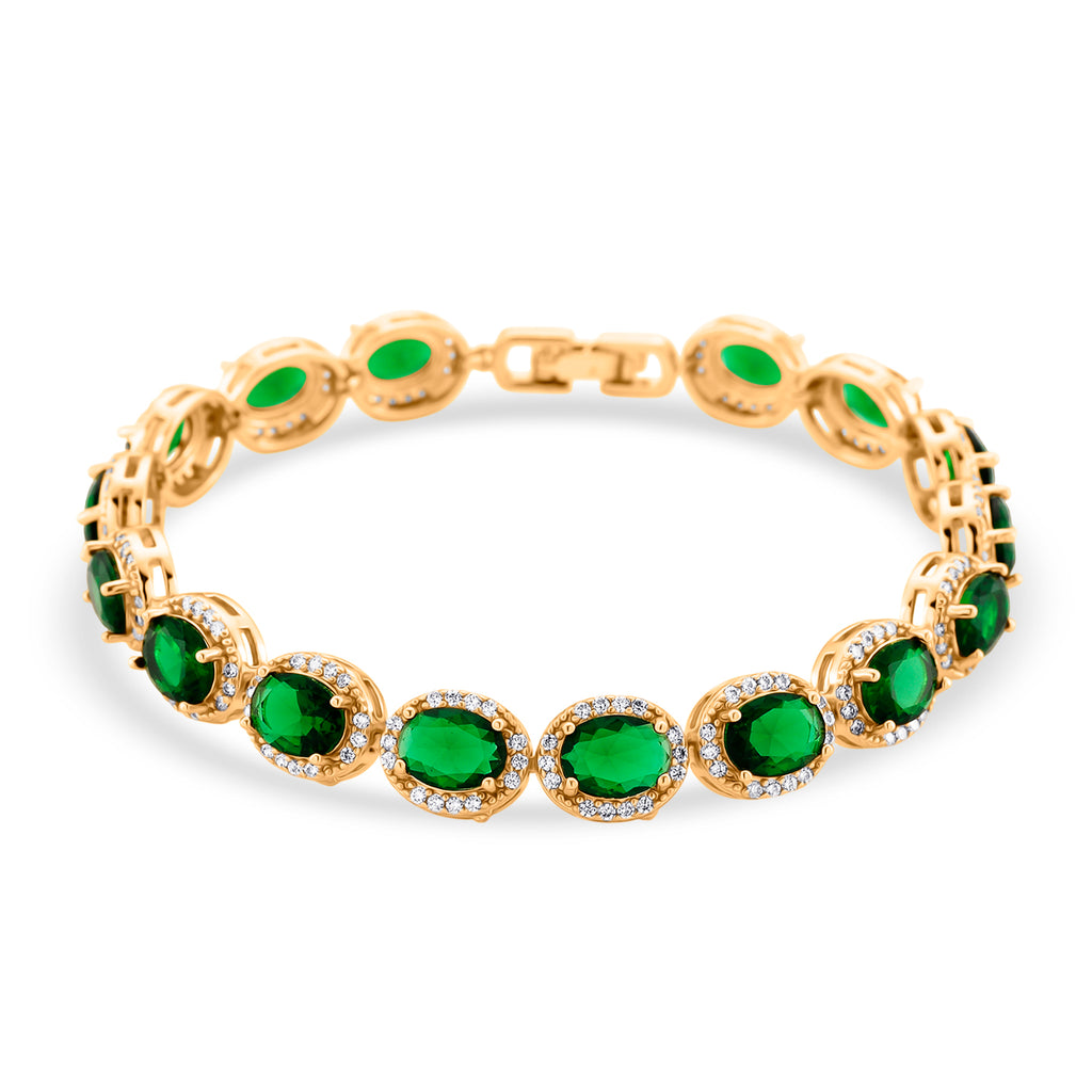 White Cubic Zirconia & Green Crystal Bracelet (Size - 7.5) in Yellow Gold Tone 1.50 Ct._8282230