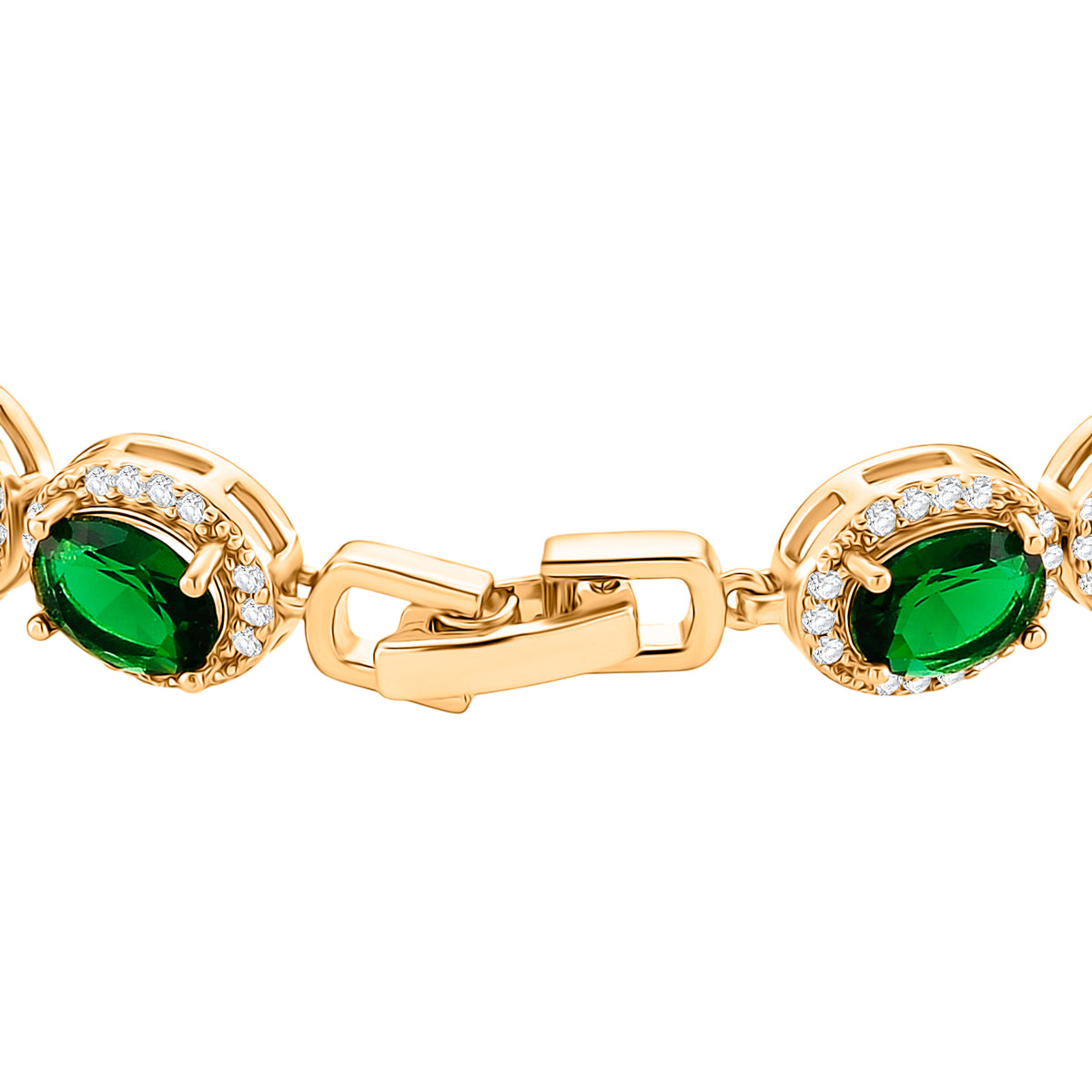 White Cubic Zirconia &amp; Green Crystal Bracelet (Size - 7.5) in Yellow Gold Tone 1.50 Ct. V32564262 4