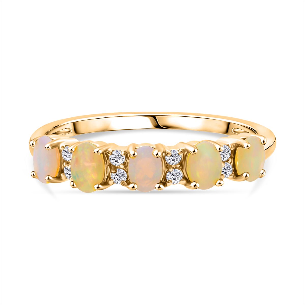 D'Joy Ethiopian Opal, White Zircon 5-Stone Ring in Yellow Gold Plated Sterling Silver 8282240 0