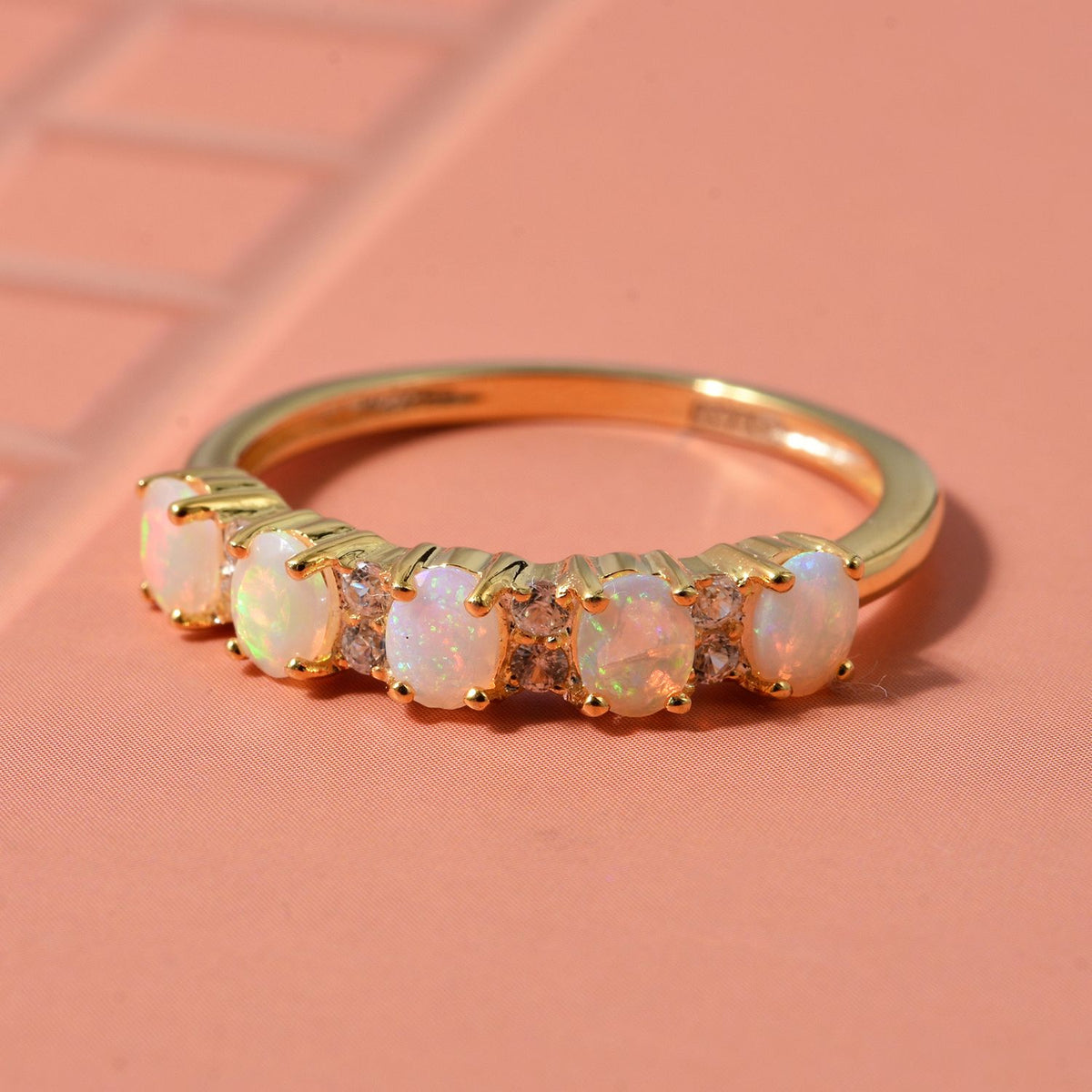 D'Joy Ethiopian Opal, White Zircon 5-Stone Ring in Yellow Gold Plated Sterling Silver 8282240 2