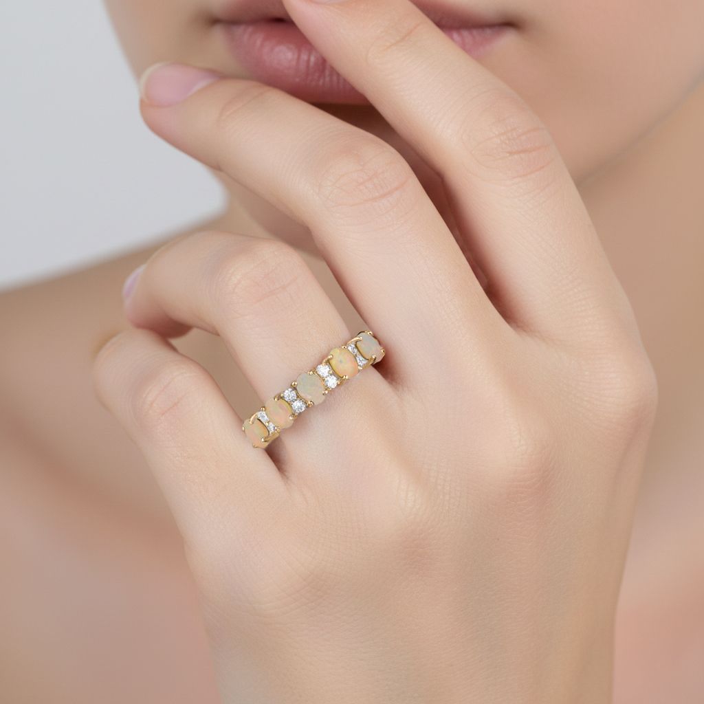 D'Joy Ethiopian Opal, White Zircon 5-Stone Ring in Yellow Gold Plated Sterling Silver 8282240 3
