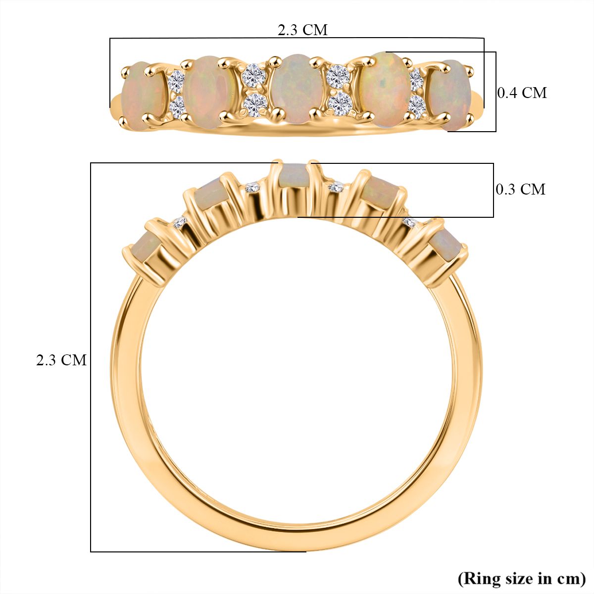 D'Joy Ethiopian Opal, White Zircon 5-Stone Ring in Yellow Gold Plated Sterling Silver 8282240 6