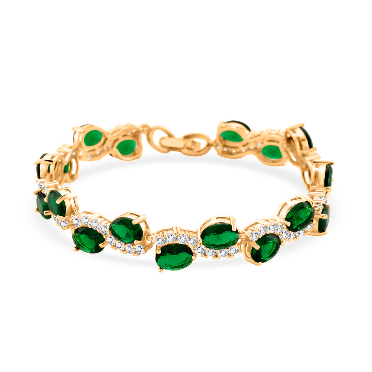 White Cubic Zirconia &amp; Green Crystal Bracelet (Size - 7.5) in Yellow Gold Tone 2.00 Ct. V32515052 0