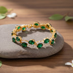 White Cubic Zirconia & Green Crystal Bracelet (Size - 7.5) in Yellow Gold Tone 2.00 Ct._8282259_1