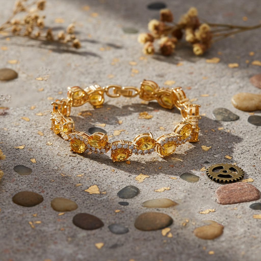 White Cubic Zirconia &amp; Yellow Cubic Zirconia Bracelet (Size - 7.5) in Yellow Gold Tone 11.00 Ct. 8282260 2