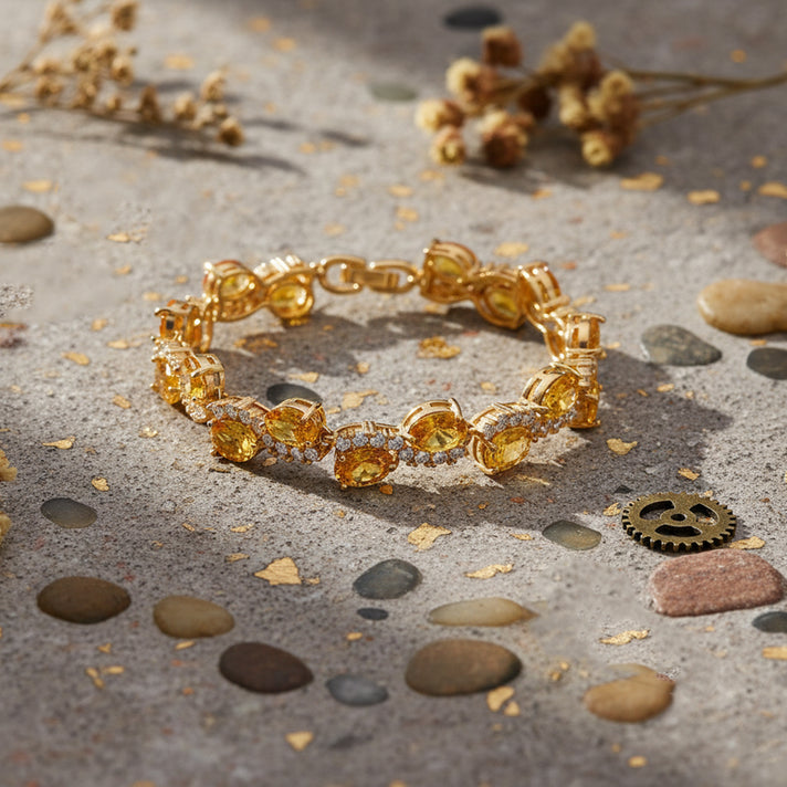 White Cubic Zirconia &amp; Yellow Cubic Zirconia Bracelet (Size - 7.5) in Yellow Gold Tone 11.00 Ct. 8282260 2