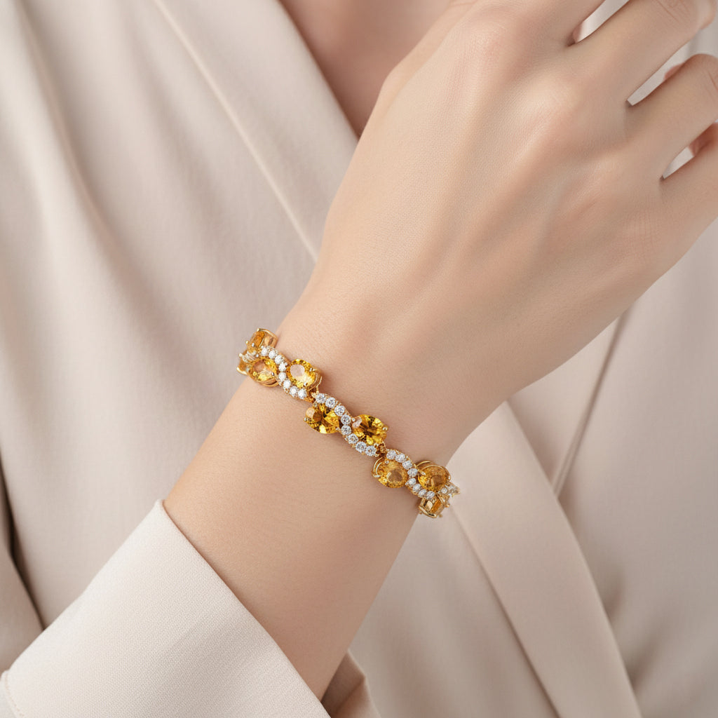 White Cubic Zirconia & Yellow Cubic Zirconia Bracelet (Size - 7.5) in Yellow Gold Tone 11.00 Ct._8282260_2