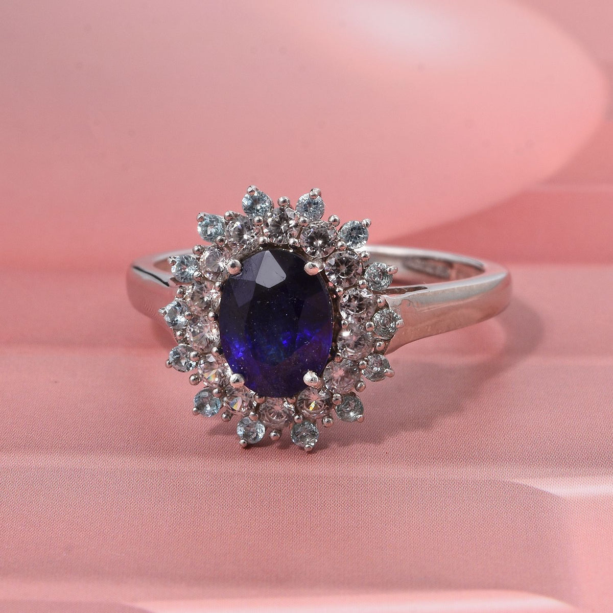 D'Joy Masoala Sapphire, Blue Apatite &amp; White Zircon Ring in Rhodium Overlay Sterling Silver 2.77 Ct. 8282307 1