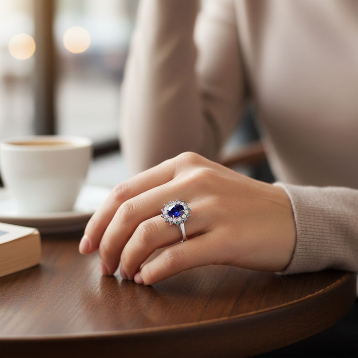 D'Joy Masoala Sapphire, Blue Apatite &amp; White Zircon Ring in Rhodium Overlay Sterling Silver 2.77 Ct. 8282307 2