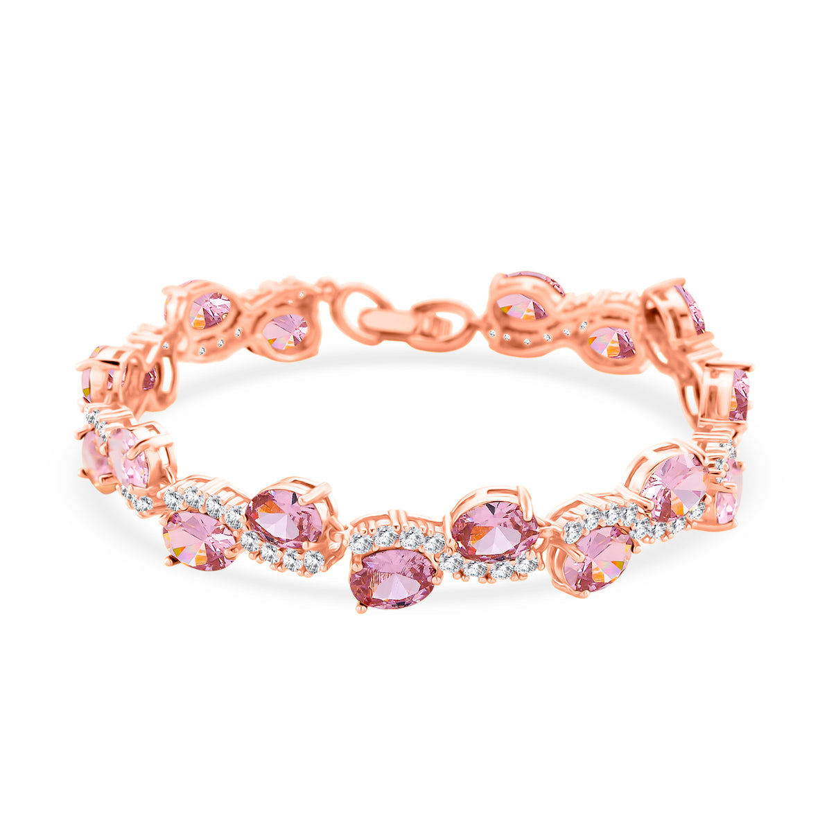 White Cubic Zirconia &amp; Pink Cubic Zirconia Bracelet (Size - 7.5) in Rose Gold Tone 11.00 Ct. V32515278 0