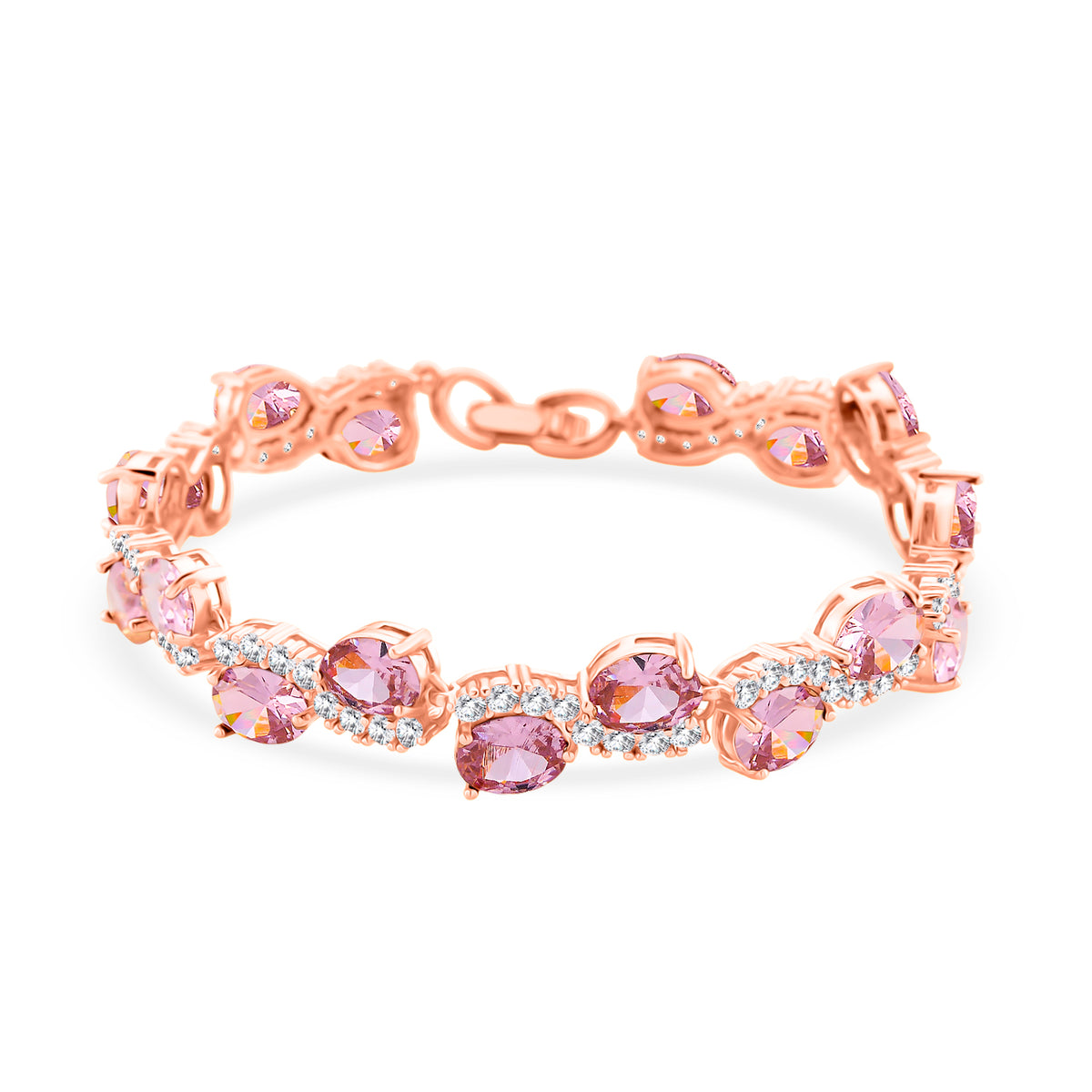 White Cubic Zirconia &amp; Pink Cubic Zirconia Bracelet (Size - 7.5) in Rose Gold Tone 11.00 Ct. V32515278 0