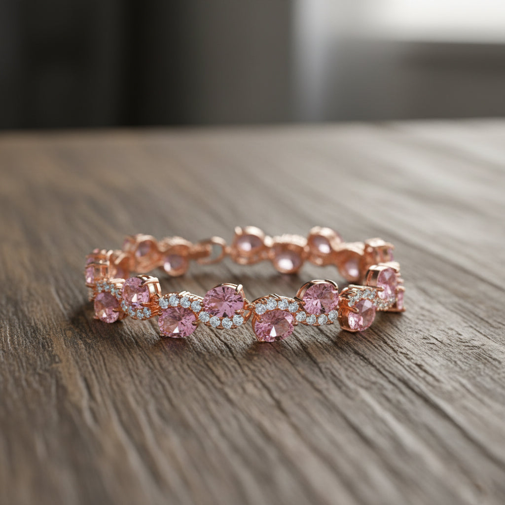 White Cubic Zirconia &amp; Pink Cubic Zirconia Bracelet (Size - 7.5) in Rose Gold Tone 11.00 Ct. V32515278 2