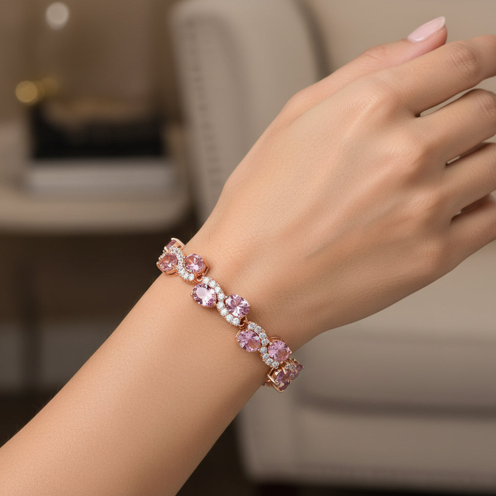 White Cubic Zirconia & Pink Cubic Zirconia Bracelet (Size - 7.5) in Rose Gold Tone 11.00 Ct._8282322_2