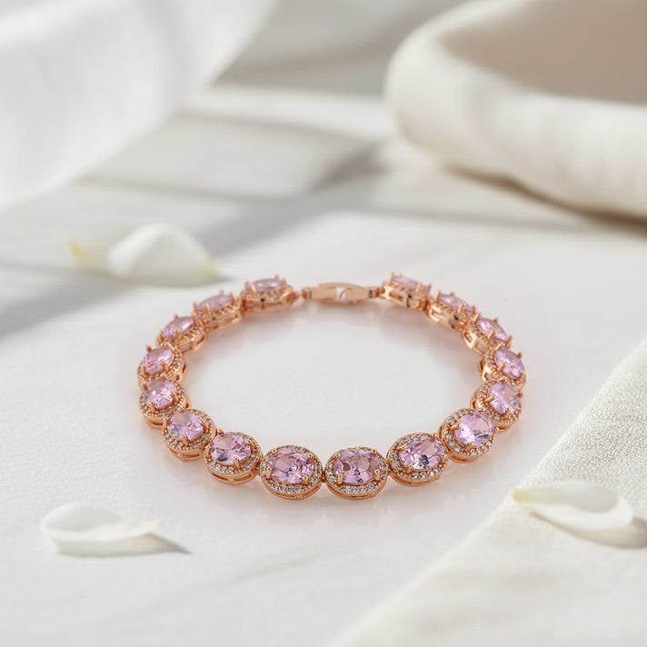 White Cubic Zirconia &amp; Pink Cubic Zirconia Bracelet (Size - 7.5) in Rose Gold Tone 9.50 Ct. V32622497 2