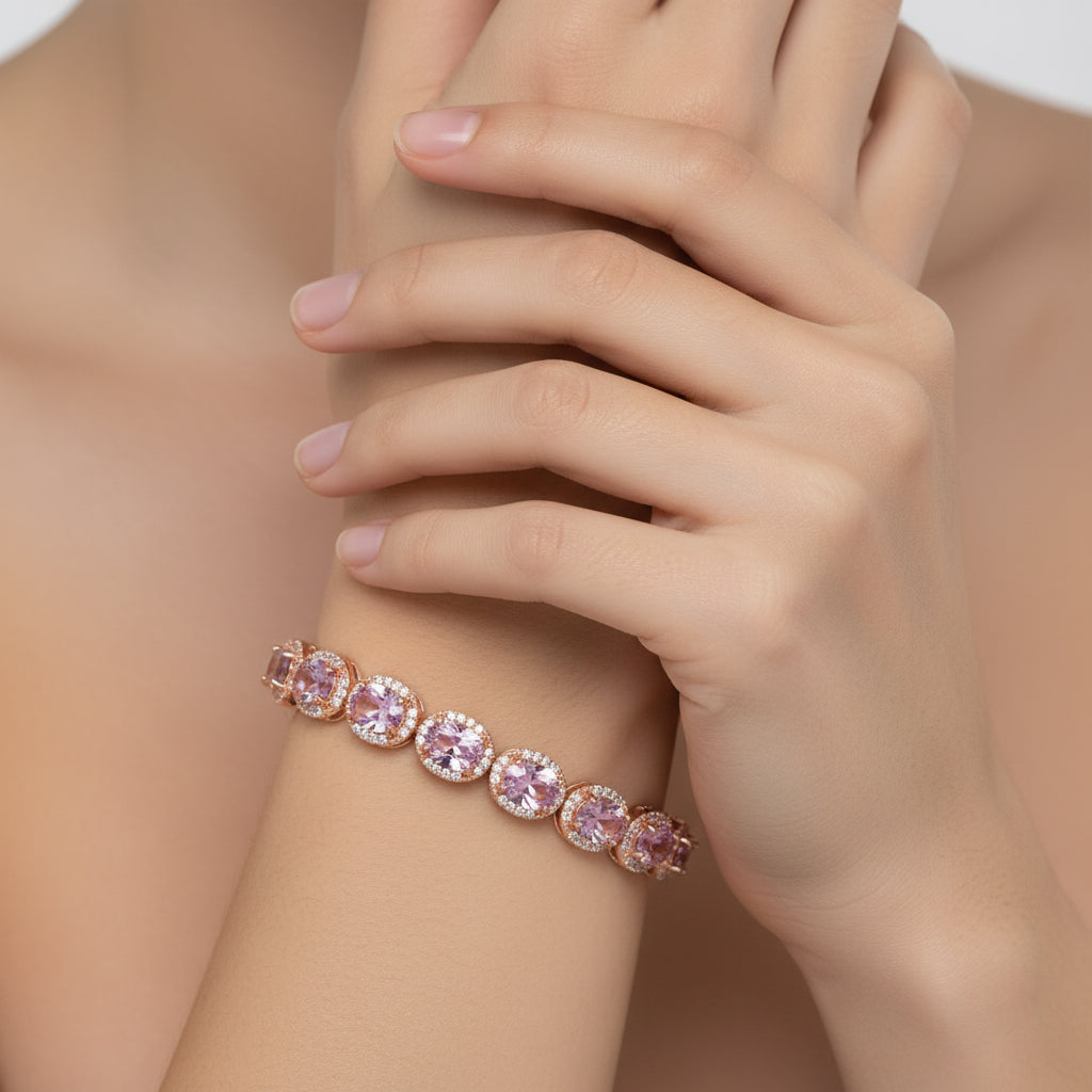 White Cubic Zirconia & Pink Cubic Zirconia Bracelet (Size - 7.5) in Rose Gold Tone 9.50 Ct._8282327_2