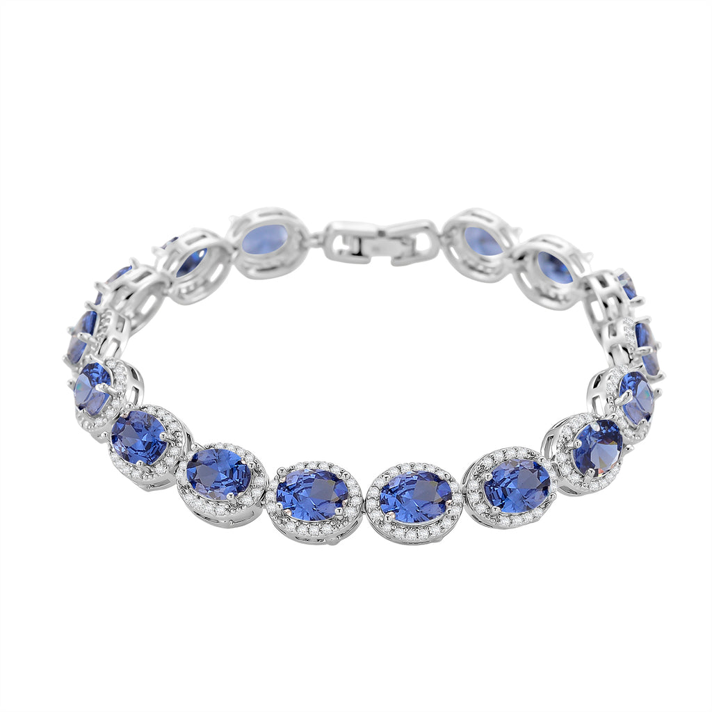 White Cubic Zirconia & Blue Crystal Bracelet (Size - 7.5) in Silver Tone 1.50 Ct._8282374