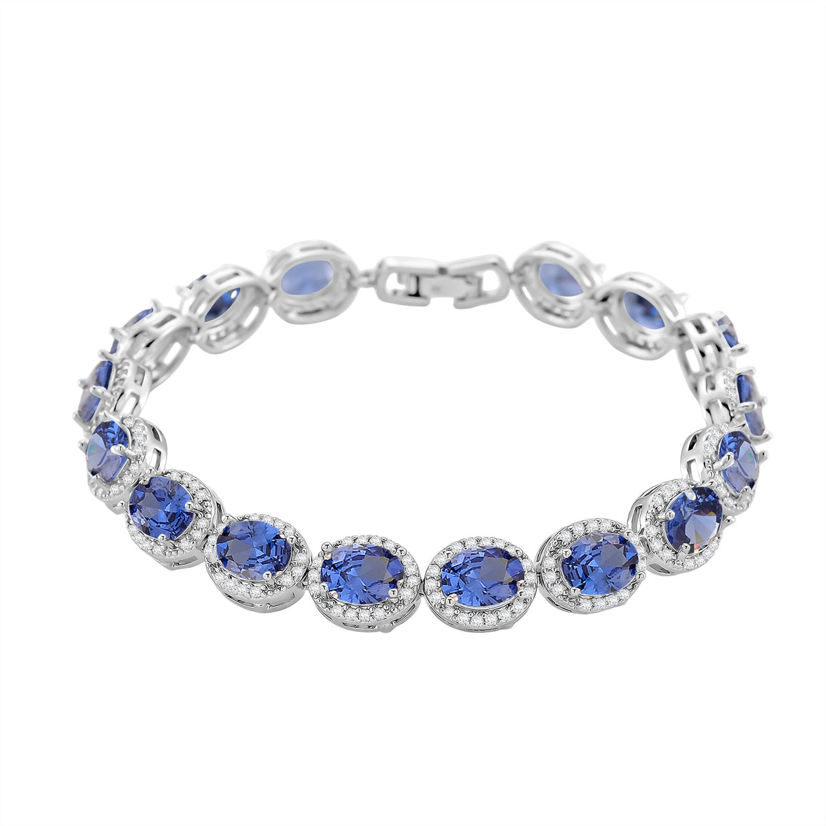 White Cubic Zirconia &amp; Blue Crystal Bracelet (Size - 7.5) in Silver Tone 1.50 Ct. V32569674 0