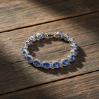 White Cubic Zirconia & Blue Crystal Bracelet (Size - 7.5) in Silver Tone 1.50 Ct._8282374_1