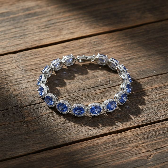 White Cubic Zirconia &amp; Blue Crystal Bracelet (Size - 7.5) V32646380 2