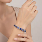 White Cubic Zirconia & Blue Crystal Bracelet (Size - 7.5) in Silver Tone 1.50 Ct._8282374_2