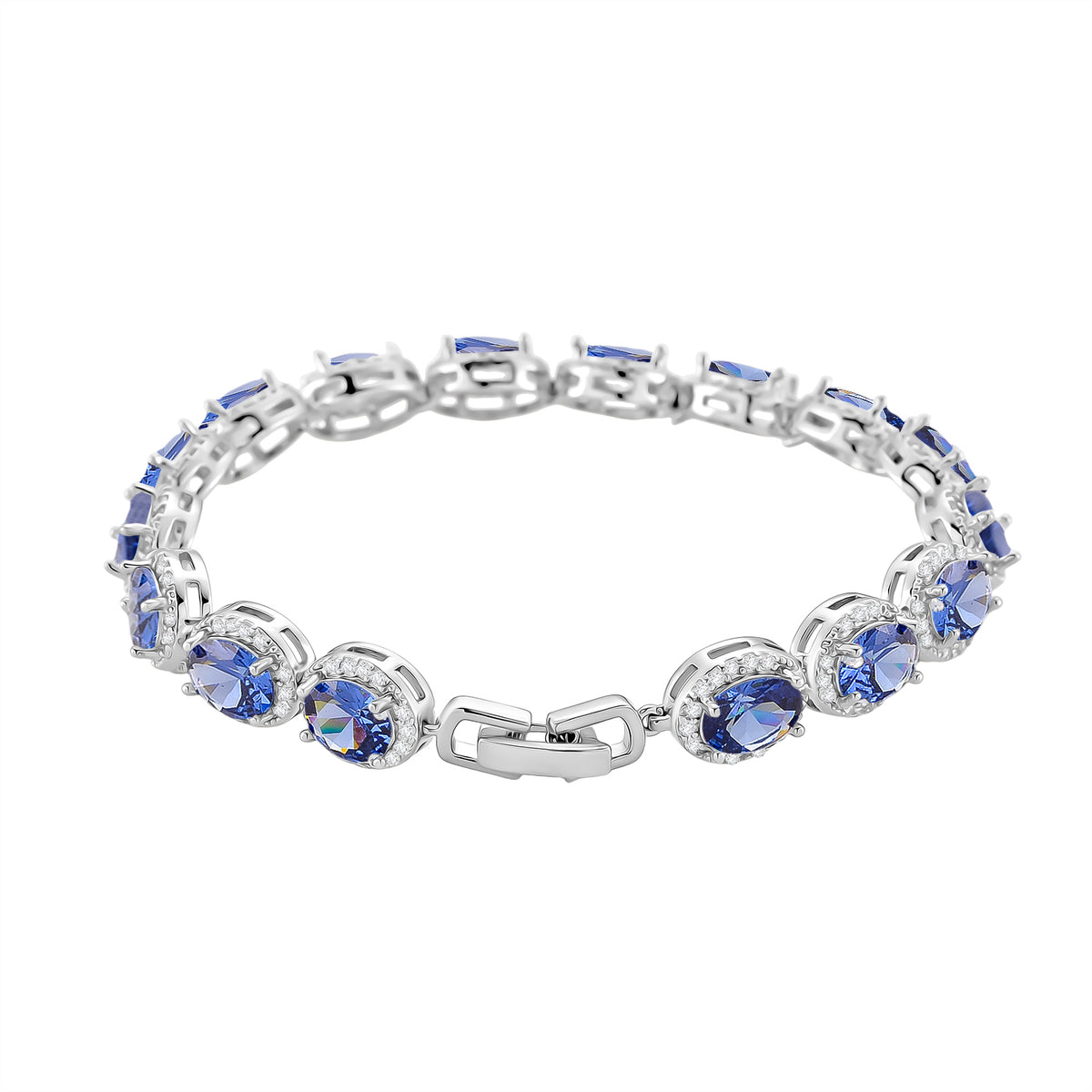 White Cubic Zirconia &amp; Blue Crystal Bracelet (Size - 7.5) in Silver Tone 1.50 Ct. V32569674 4