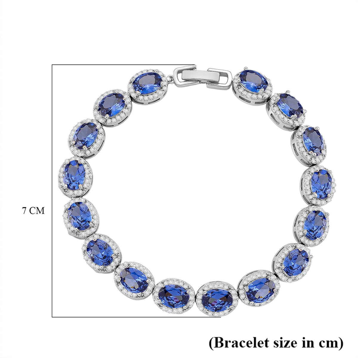White Cubic Zirconia &amp; Blue Crystal Bracelet (Size - 7.5) in Silver Tone 1.50 Ct. V32569674 5