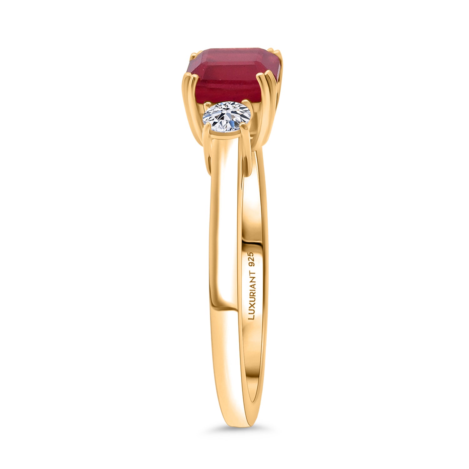 Luxuriant - Premium African Ruby &amp; Lab Grown Diamond Trilogy Ring in Yellow Gold Plated Sterling Silver 1.85 Ct. 8282382 6