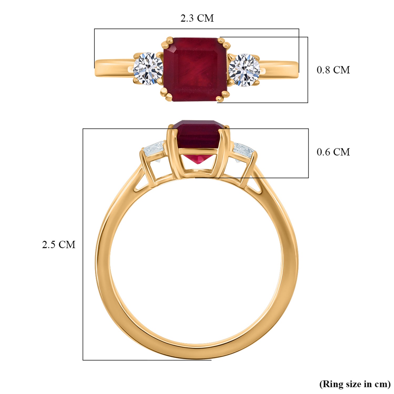 Luxuriant - Premium African Ruby &amp; Lab Grown Diamond Trilogy Ring in Yellow Gold Plated Sterling Silver 1.85 Ct. 8282382 7
